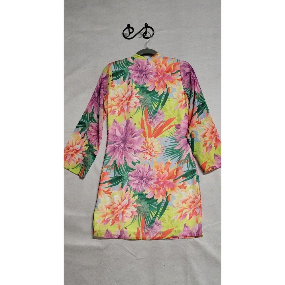 Multicolored Floral Print/Beads & Crystal Trim Ls Short Boston Proper Dress XS - Picture 4 of 9